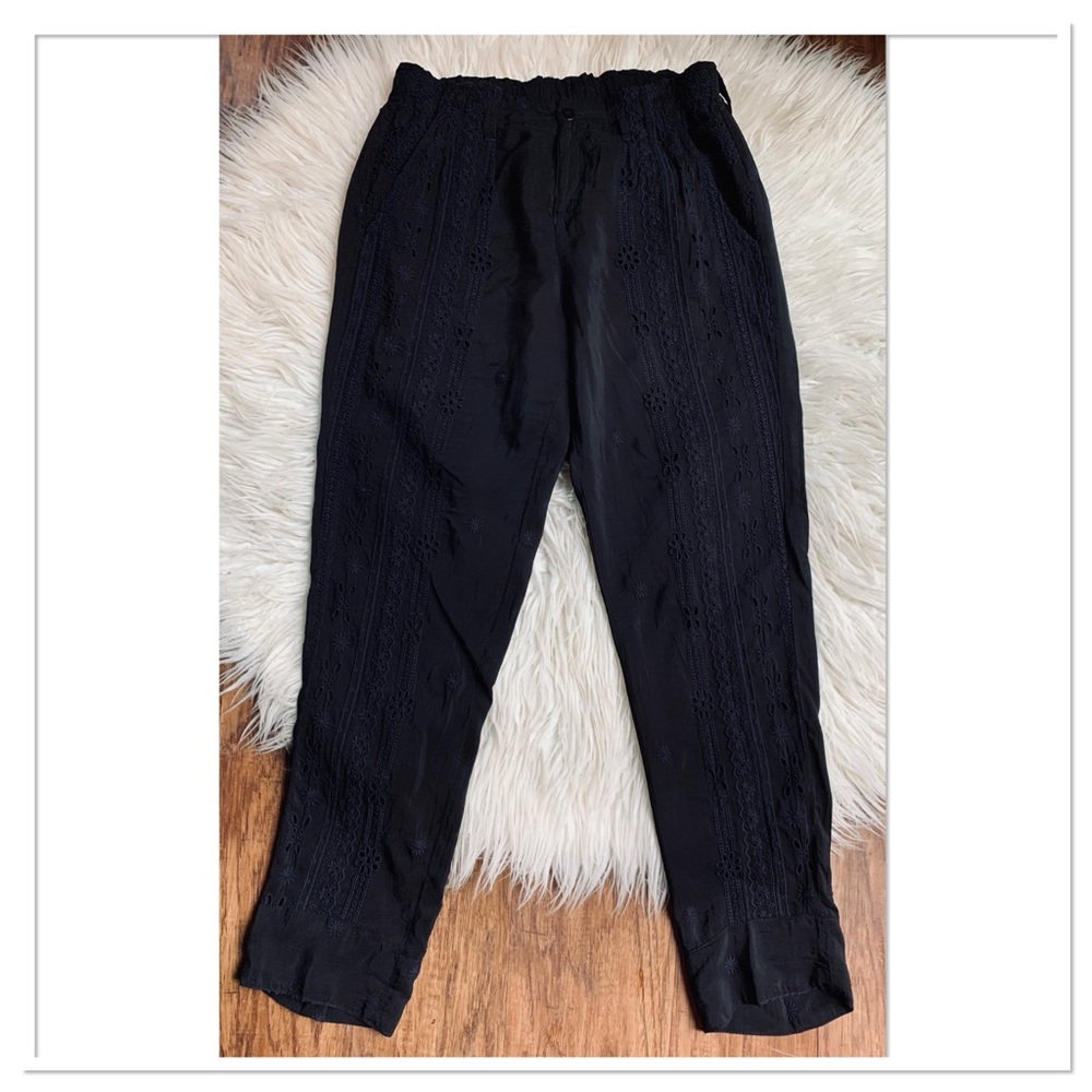 Johnny Was Eyelet Lace Rayon Pants Black Size Small